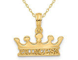 14K Yellow Gold Princess with Crown Charm Pendant Necklace with Chain